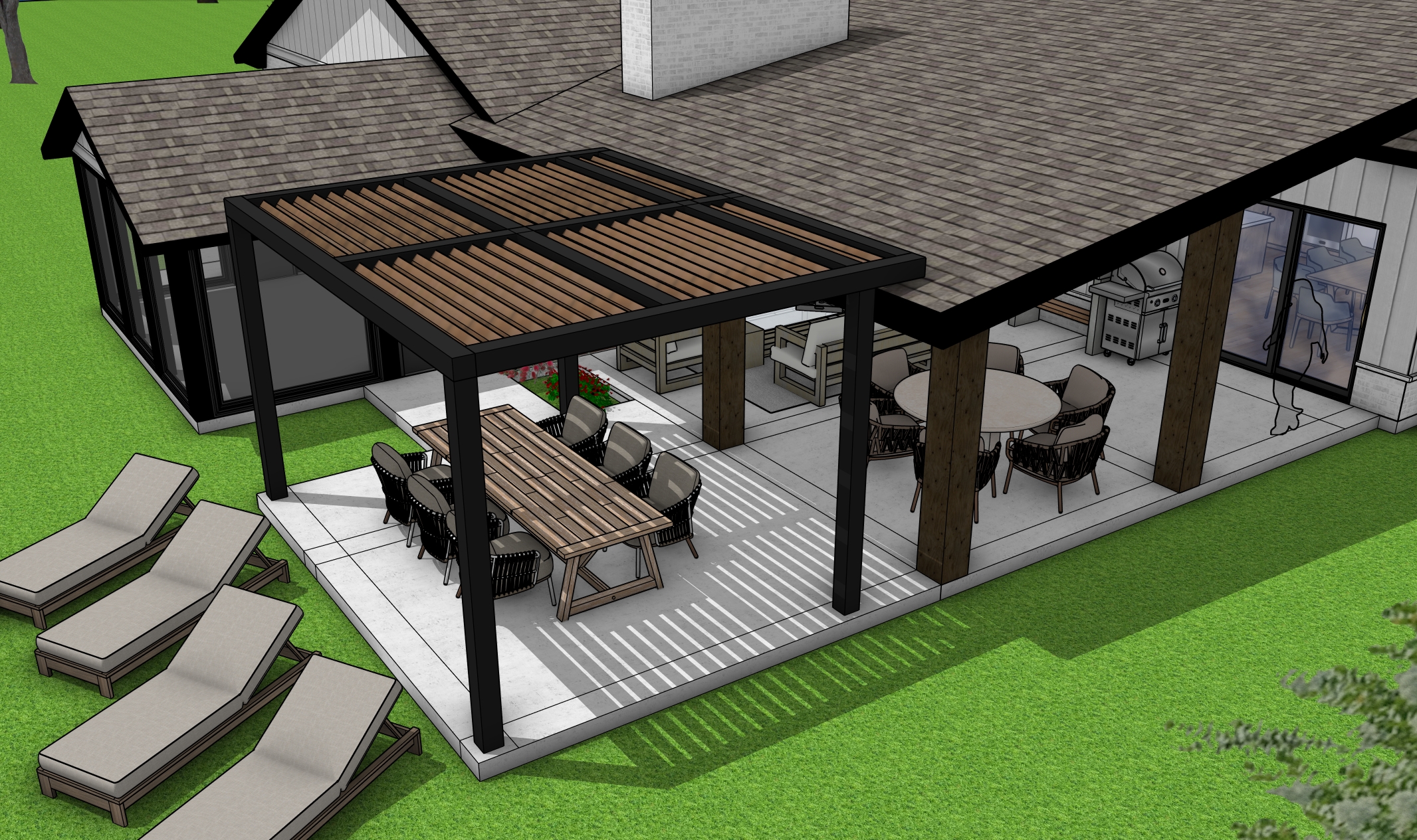 Outdoor living patio design rendering